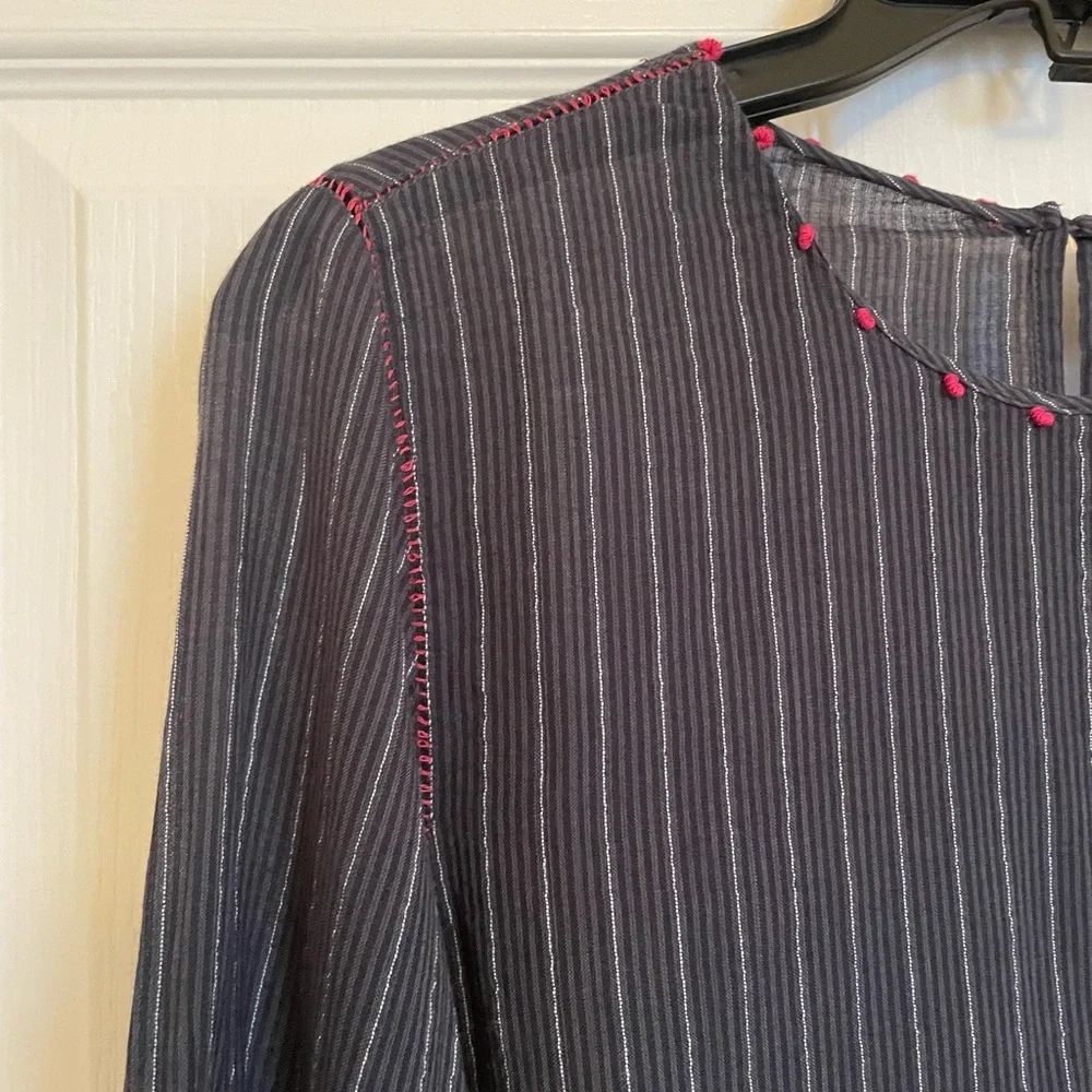 VELVET BY GRAHAM & SPENCER Navy and Red Striped Blouse with Bell Sleeves